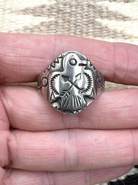 Native American Fred Harvey Southwest Sterling Silver Thunderbird Band Ring 12